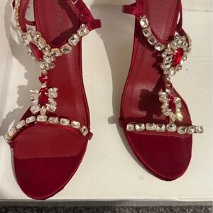 Elegant Red Crystal-Embellished Heels